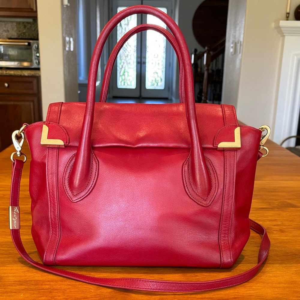 FOLEY & CORINNA Red Leather Satchel 2-Way Bag Crossbody Purse Flap Closure ❤️